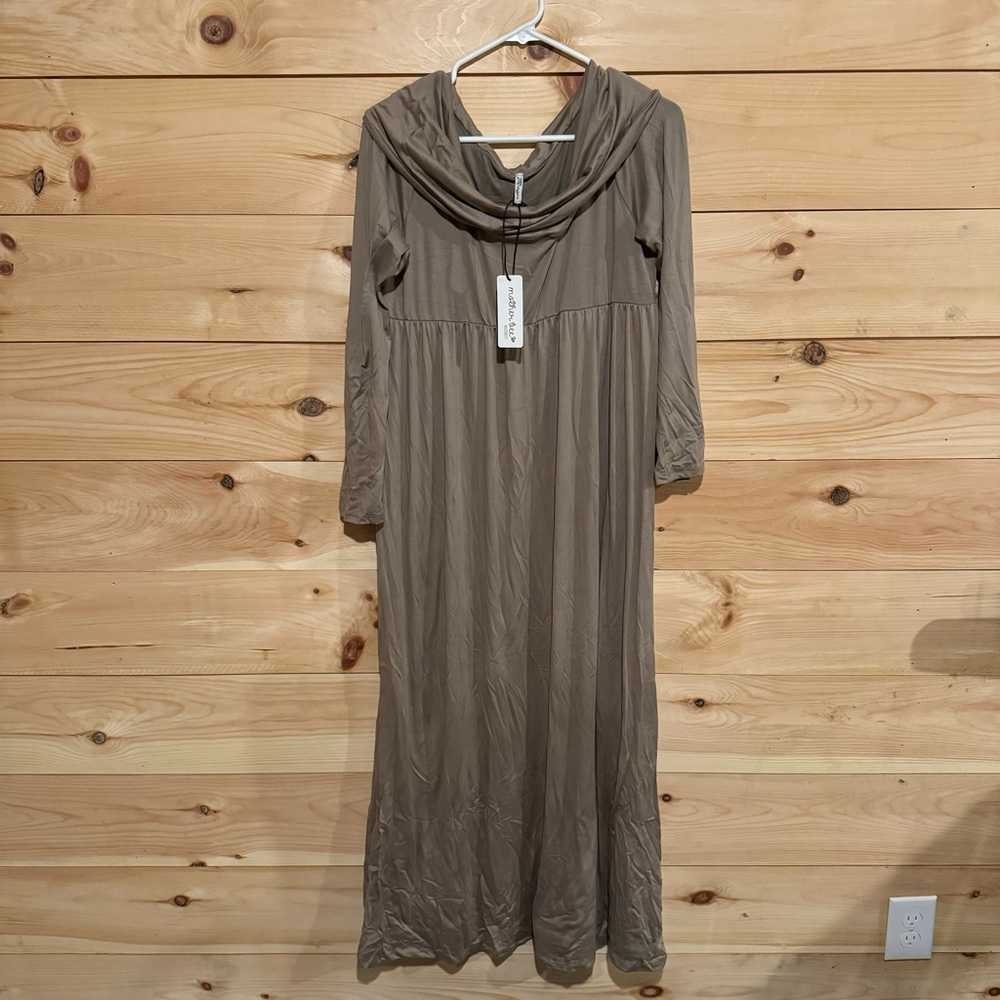 Casual Brown Cowl Neck 3/4 Sleeve Gown